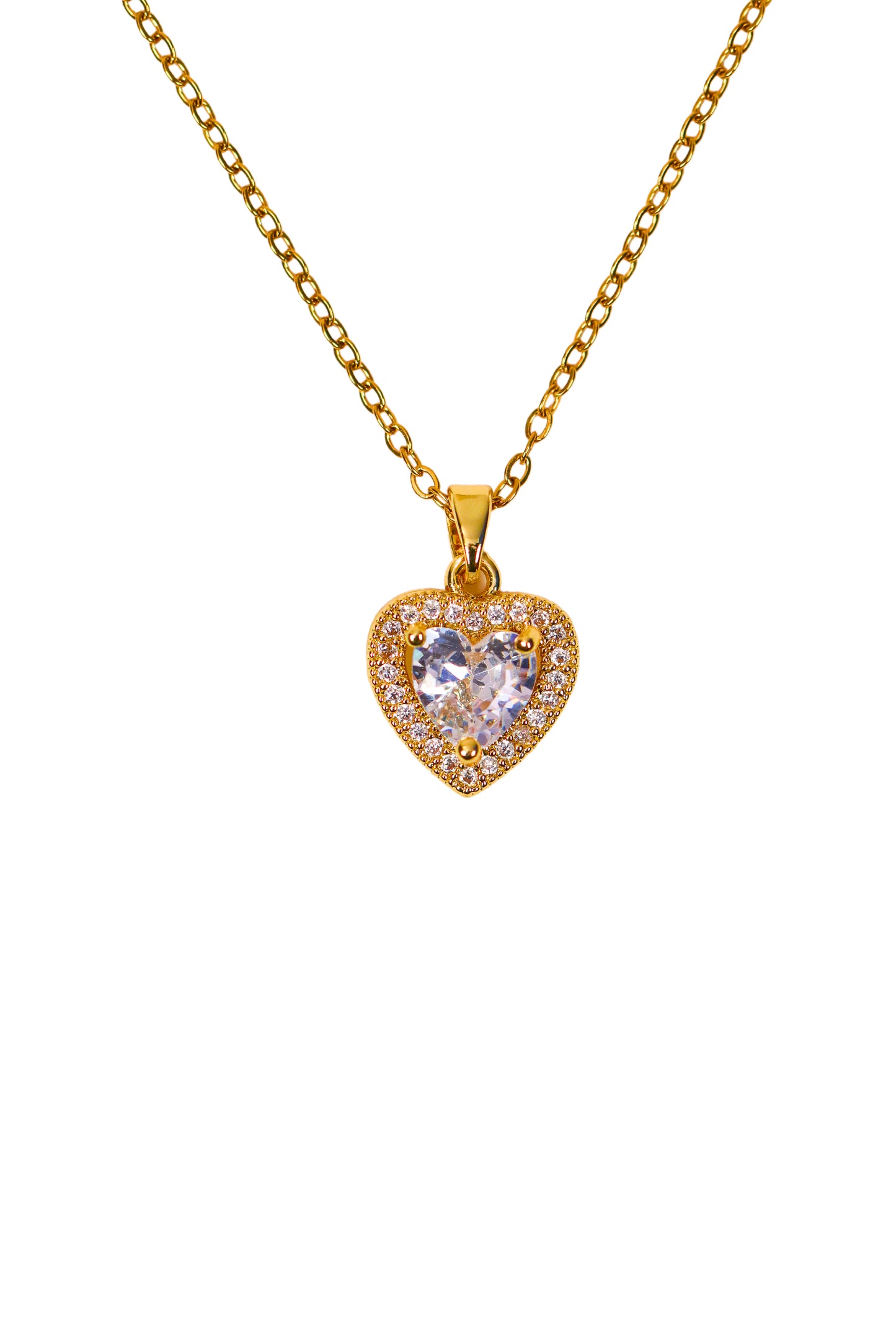 Gold Color Heart Model Steel Necklace with White Stones - Pandora Model