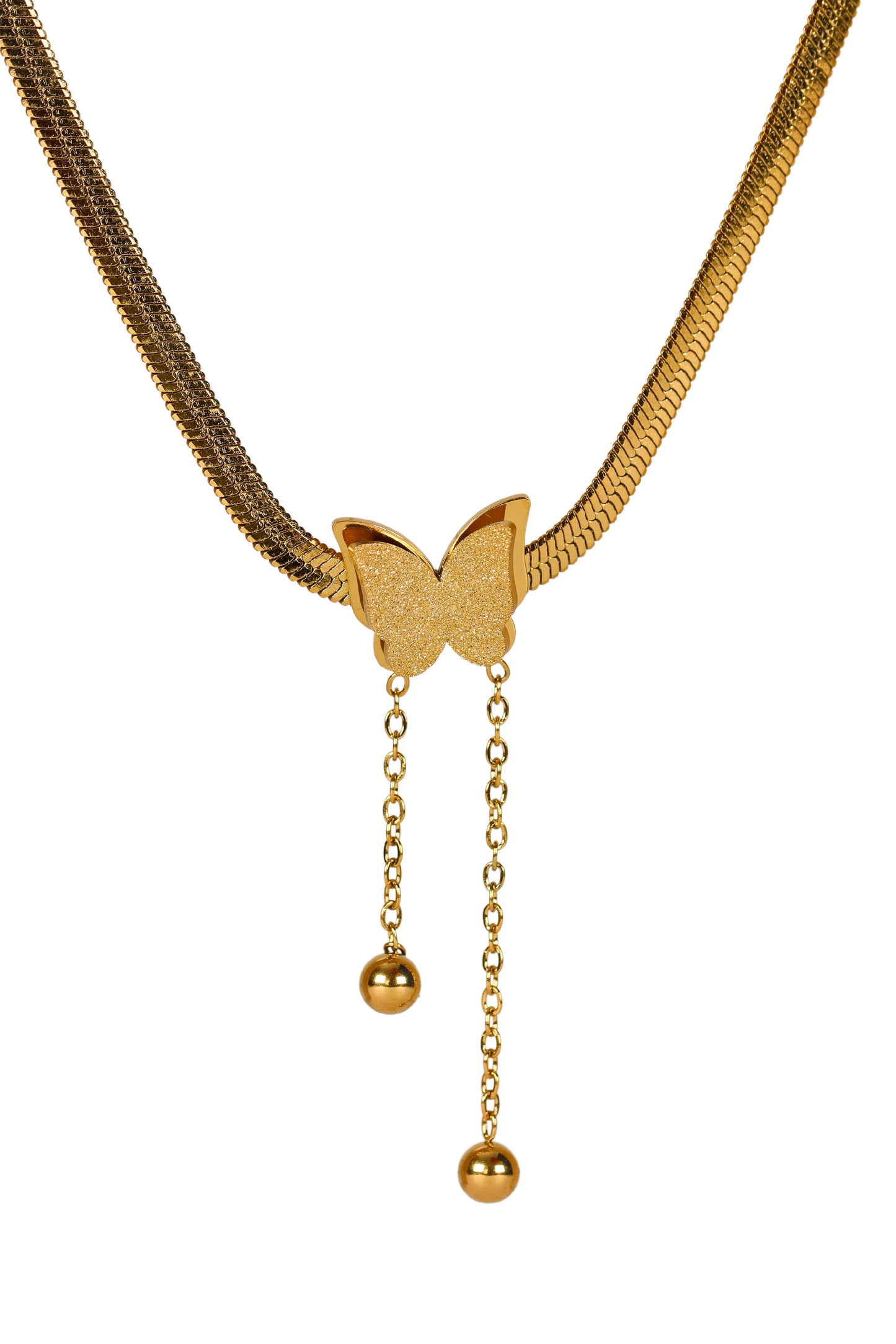 Butterfly Model Gold Color Steel Women's Necklace-Dangling Beads