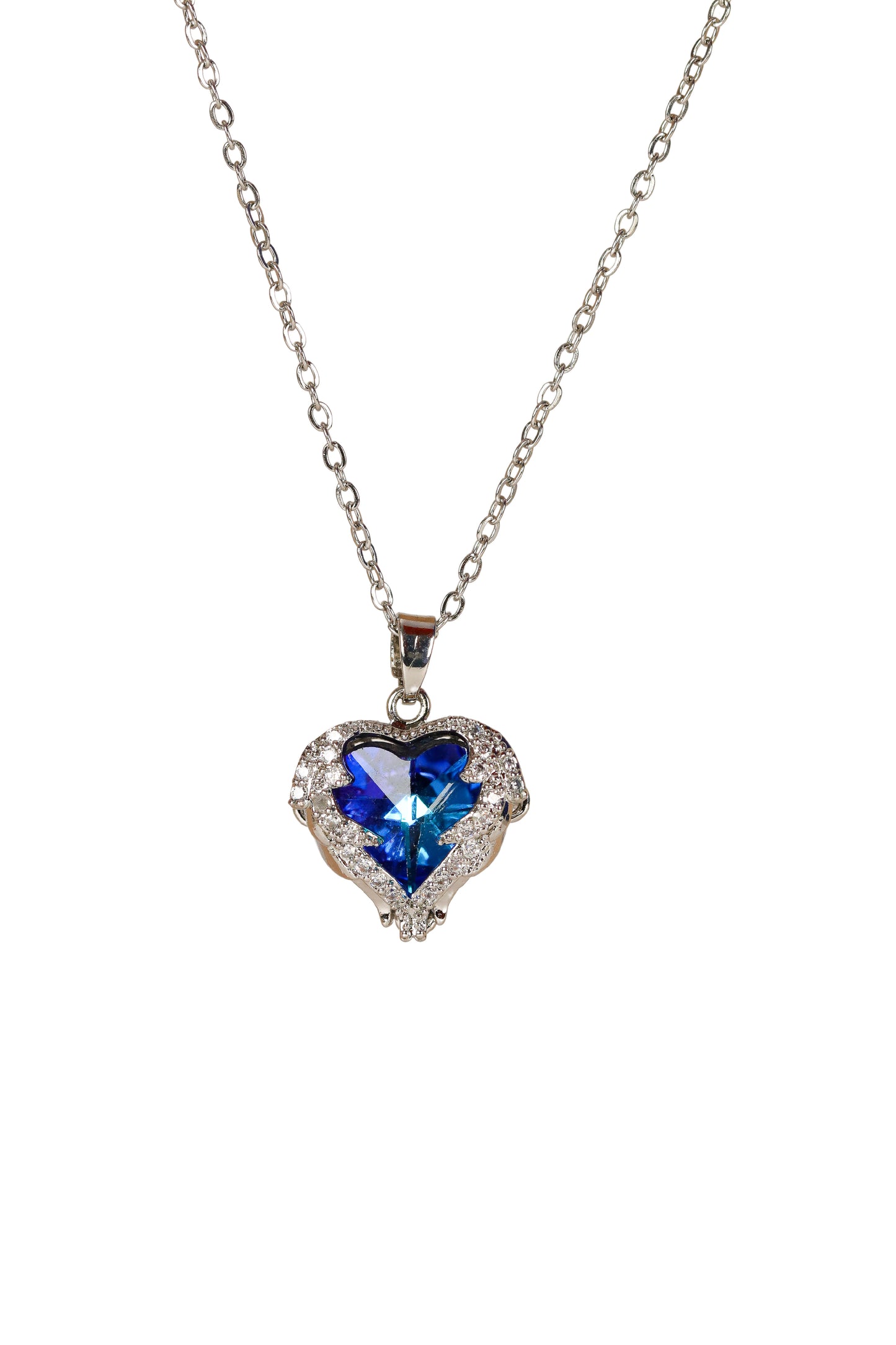 Heart of the Ocean Blue Stone Sparkling Heart Steel Necklace-Depth of Love