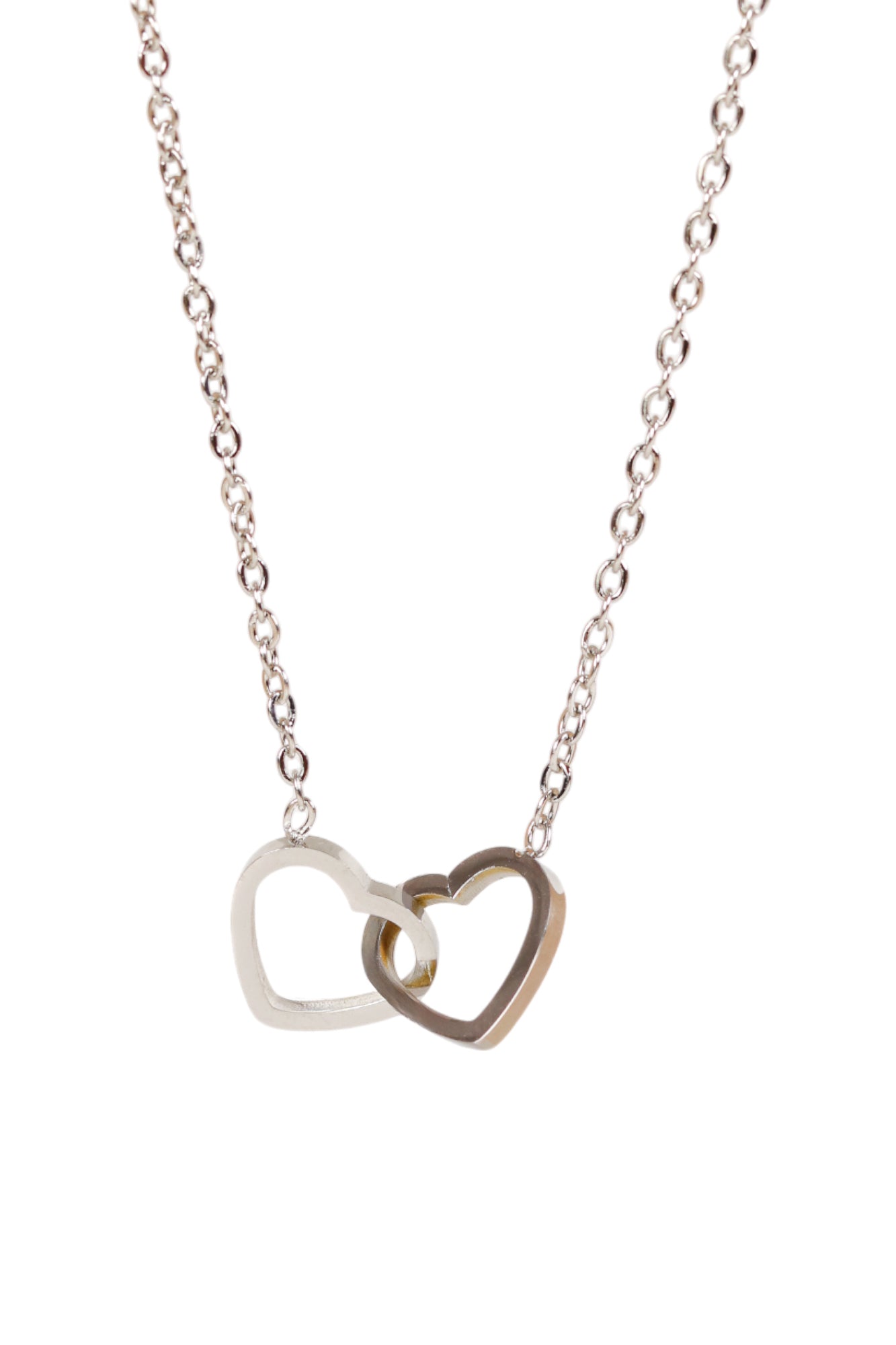 İç İçe Kalp Modeli Çelik Kadın Kolye - Birleşik Kalpler