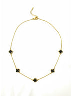 Mini Yonca Modeli Gold Renk Siyah Taşlı Kadın Paslanmaz Çelik Kolye - Kararma Yapmaz Çift Taraflı