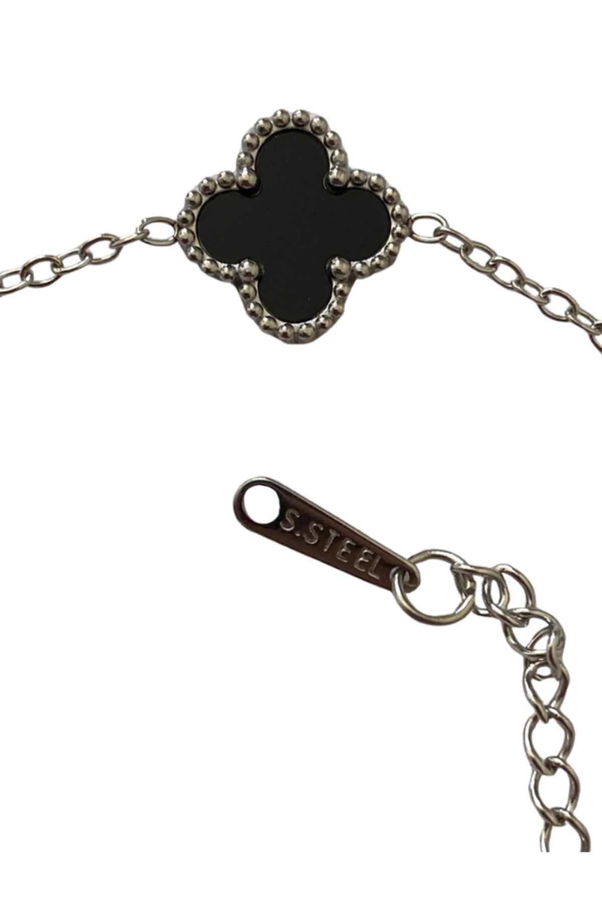 Paslanmaz Çelik Mini Yonca Modeli Gümüş Renk Unisex Çelik Bileklik - 17+5 Cm Uzunluk