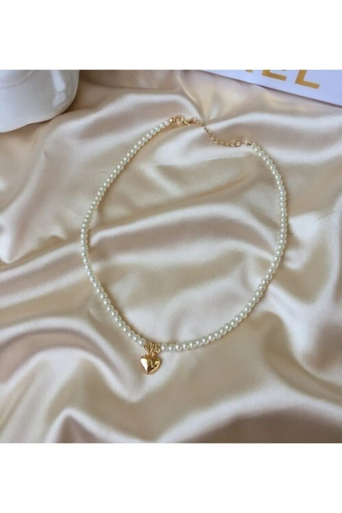 İncili Gold Kalp Uçlu Kadın Kolye