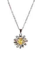 Papatya Modeli Sarı Zirkon Taşlı Gümüş Renk Çelik Kadın Kolye