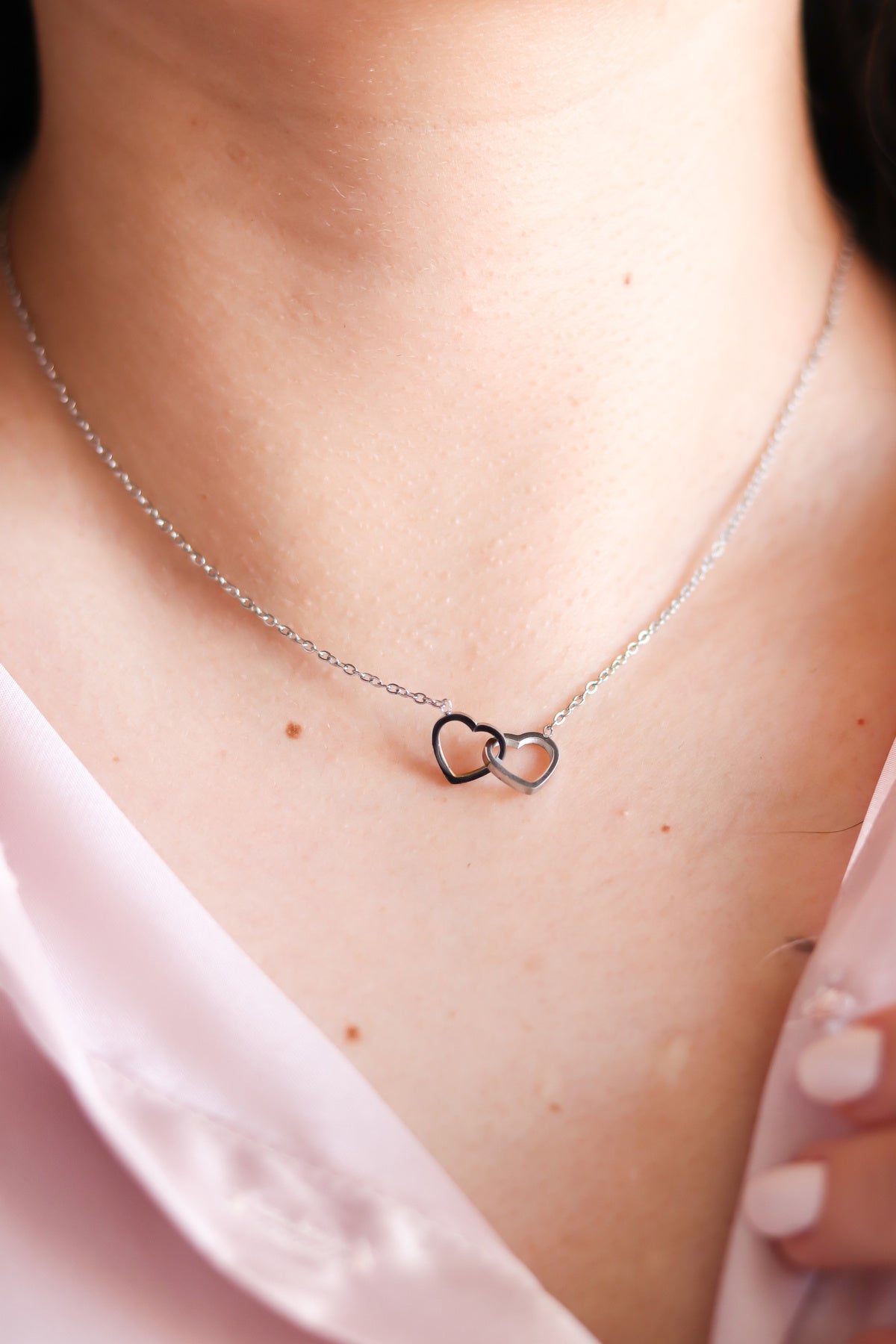 İç İçe Kalp Modeli Çelik Kadın Kolye - Birleşik Kalpler