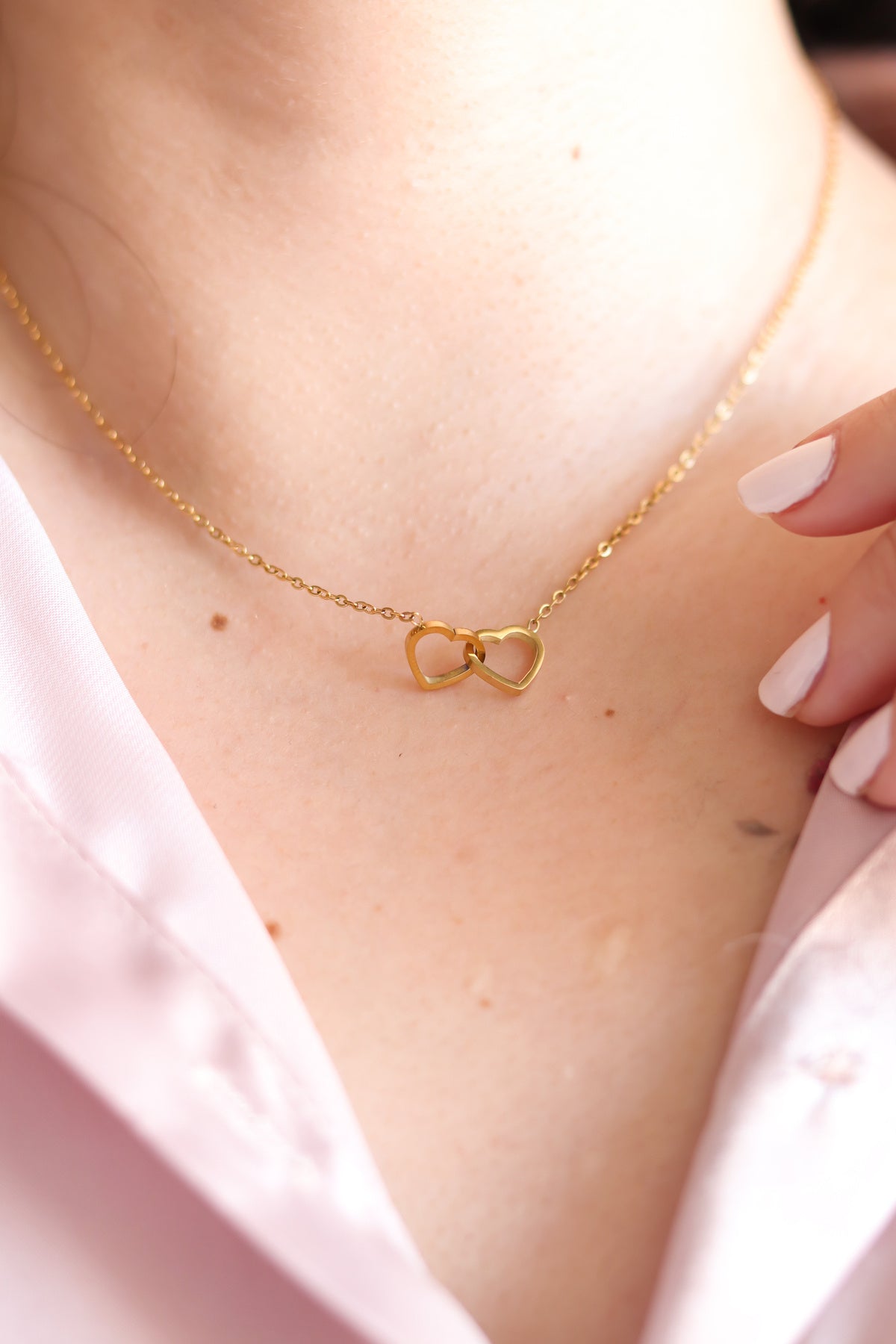 İç İçe Kalp Modeli Çelik Kadın Kolye - Birleşik Kalpler