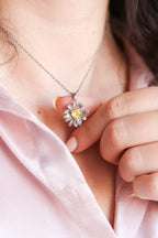 Papatya Modeli Sarı Zirkon Taşlı Gümüş Renk Çelik Kadın Kolye