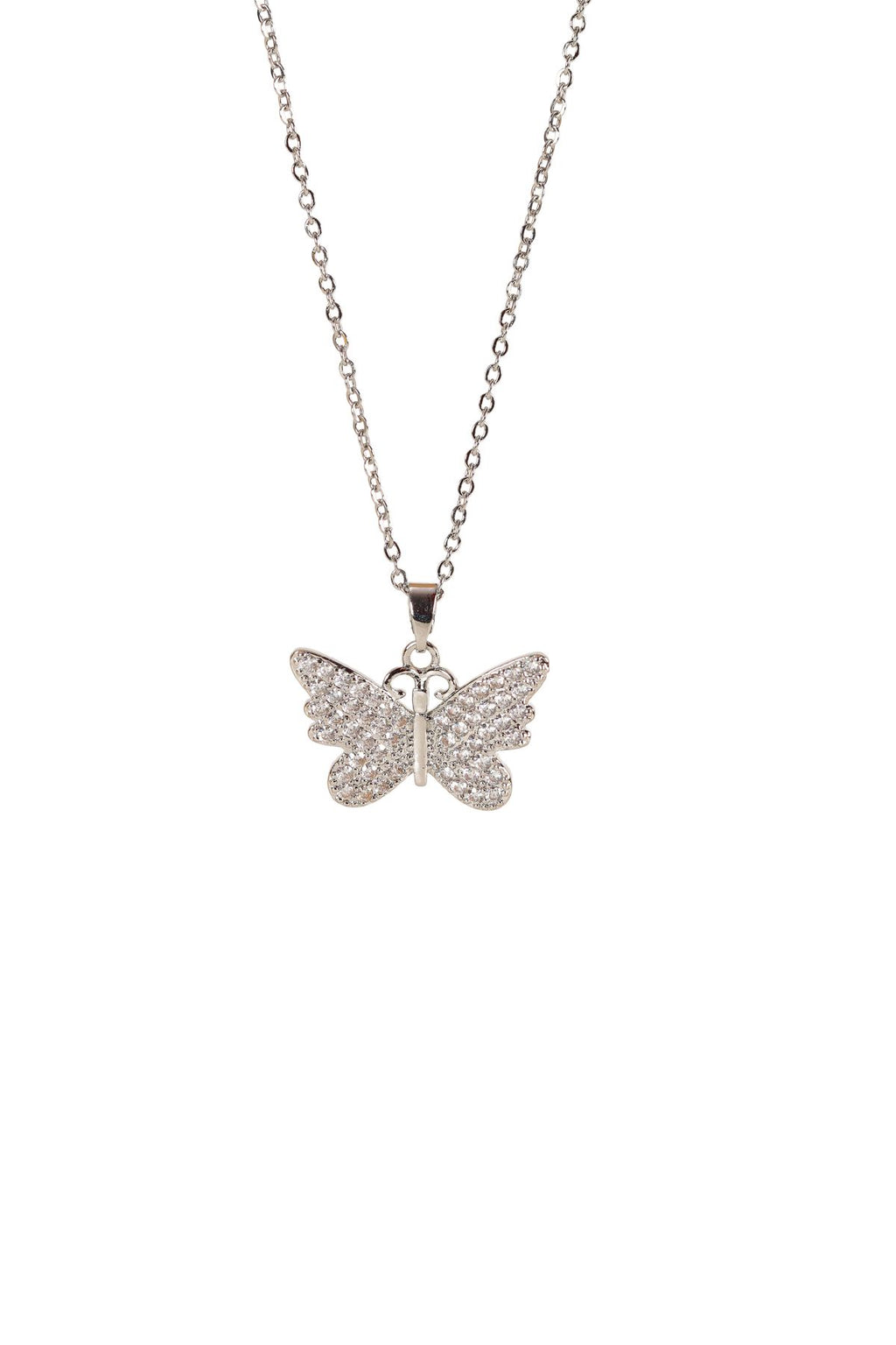 Kelebek Modeli Gümüş Renk Üstü Taşlarla İşlenmiş Kadın Çelik Kolye-Şansını Çağır
