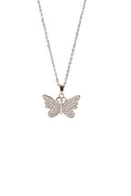 Kelebek Modeli Gümüş Renk Üstü Taşlarla İşlenmiş Kadın Çelik Kolye-Şansını Çağır