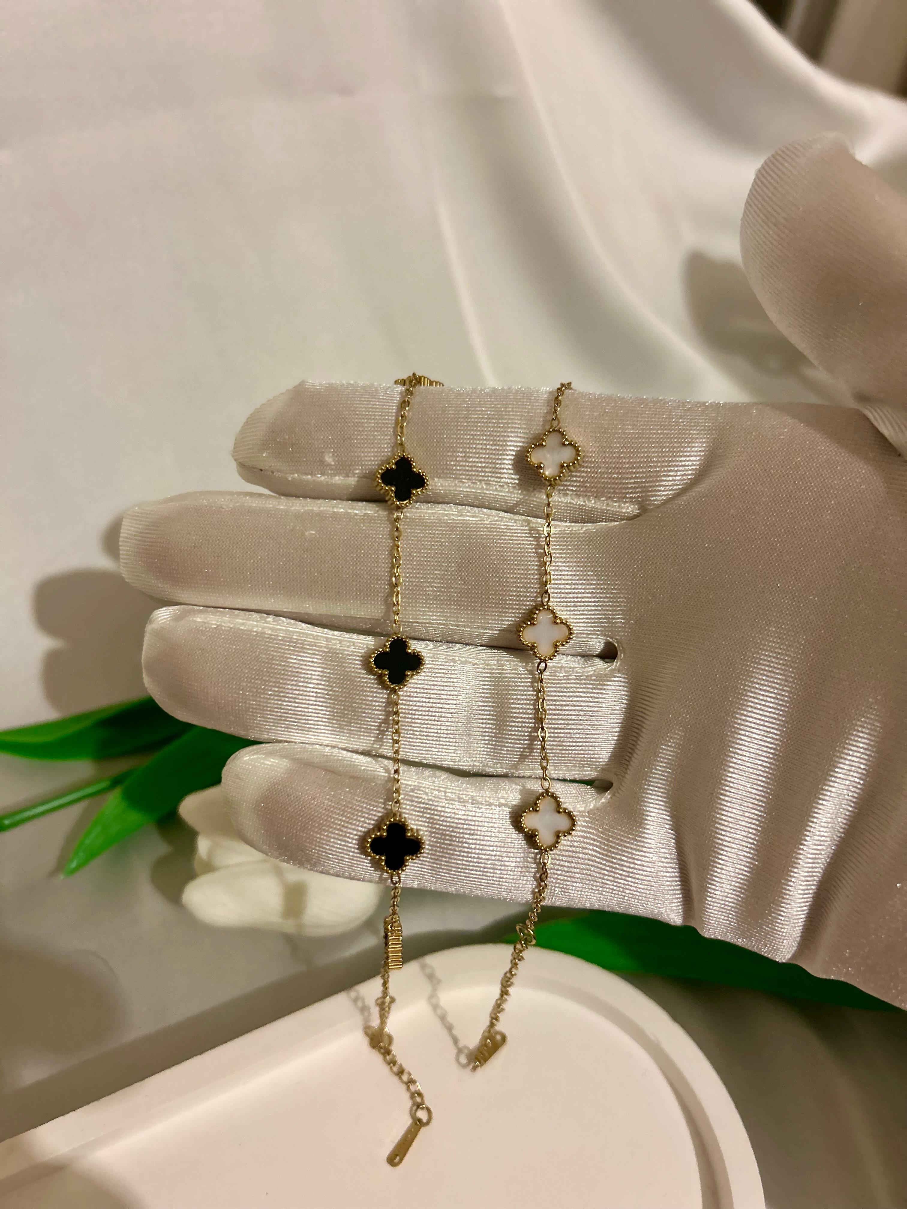 Mini Yonca Modeli 2'li Set Kadın Çelik Bileklik - Sevgili Seti - Arkadaş Seti