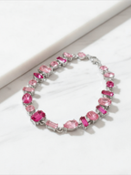 Renkli Taşlı Gema Gümüş Renk Su Yolu Çelik Kadın Bileklik