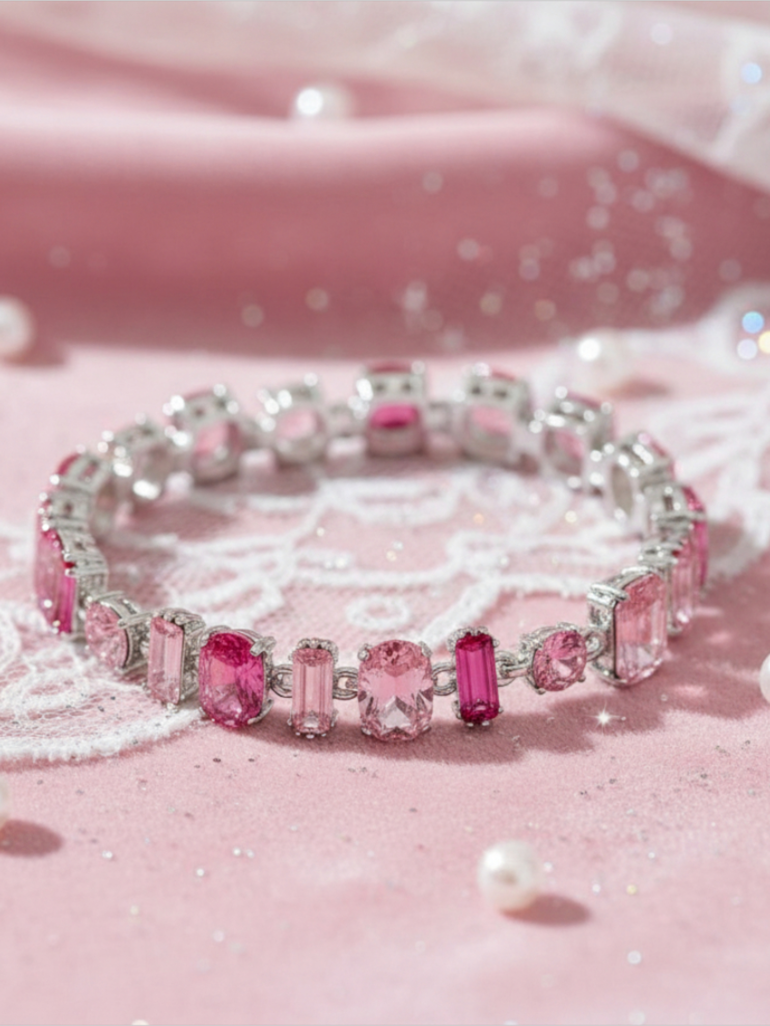 Renkli Taşlı Gema Gümüş Renk Su Yolu Çelik Kadın Bileklik