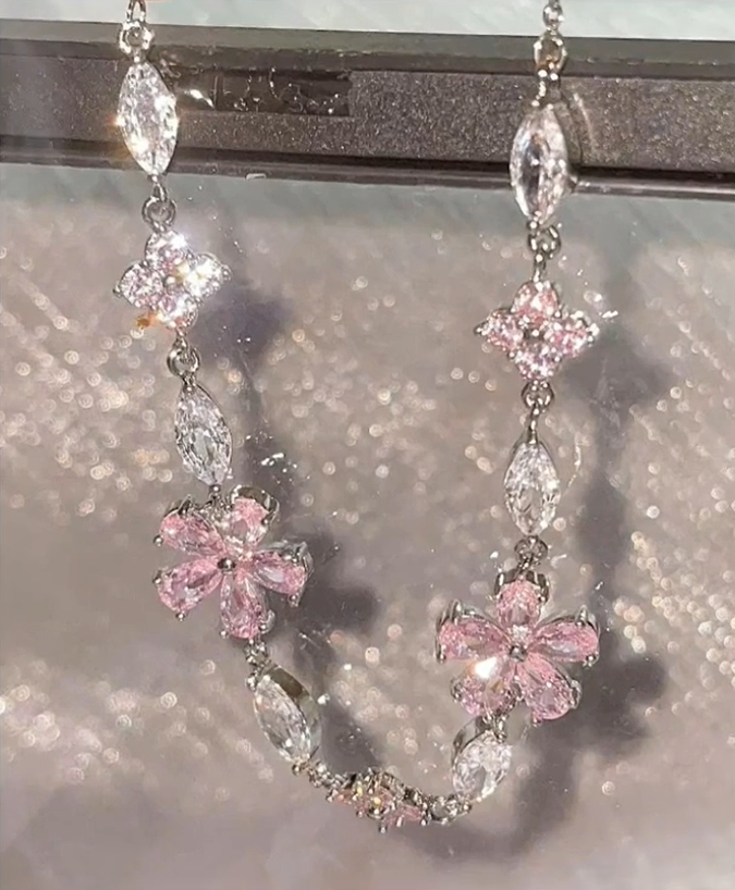 Sakura Taşlı Kiraz Çiçeği Pembe Kadın Çelik Bileklik - Sevgiliye Hediye Arkadaşa Hediye