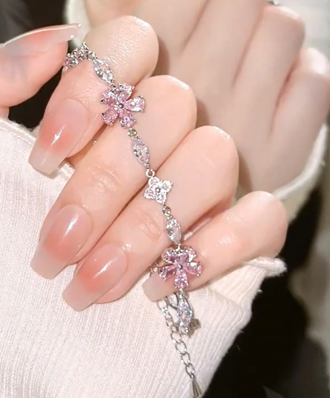 Sakura Taşlı Kiraz Çiçeği Pembe Kadın Çelik Bileklik - Sevgiliye Hediye Arkadaşa Hediye