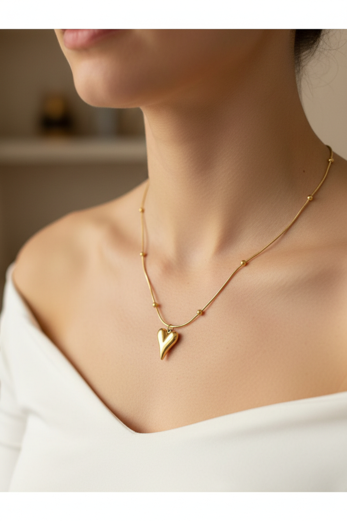 Top Zincir Ve Kalp Dorika Model Çelik Kolye