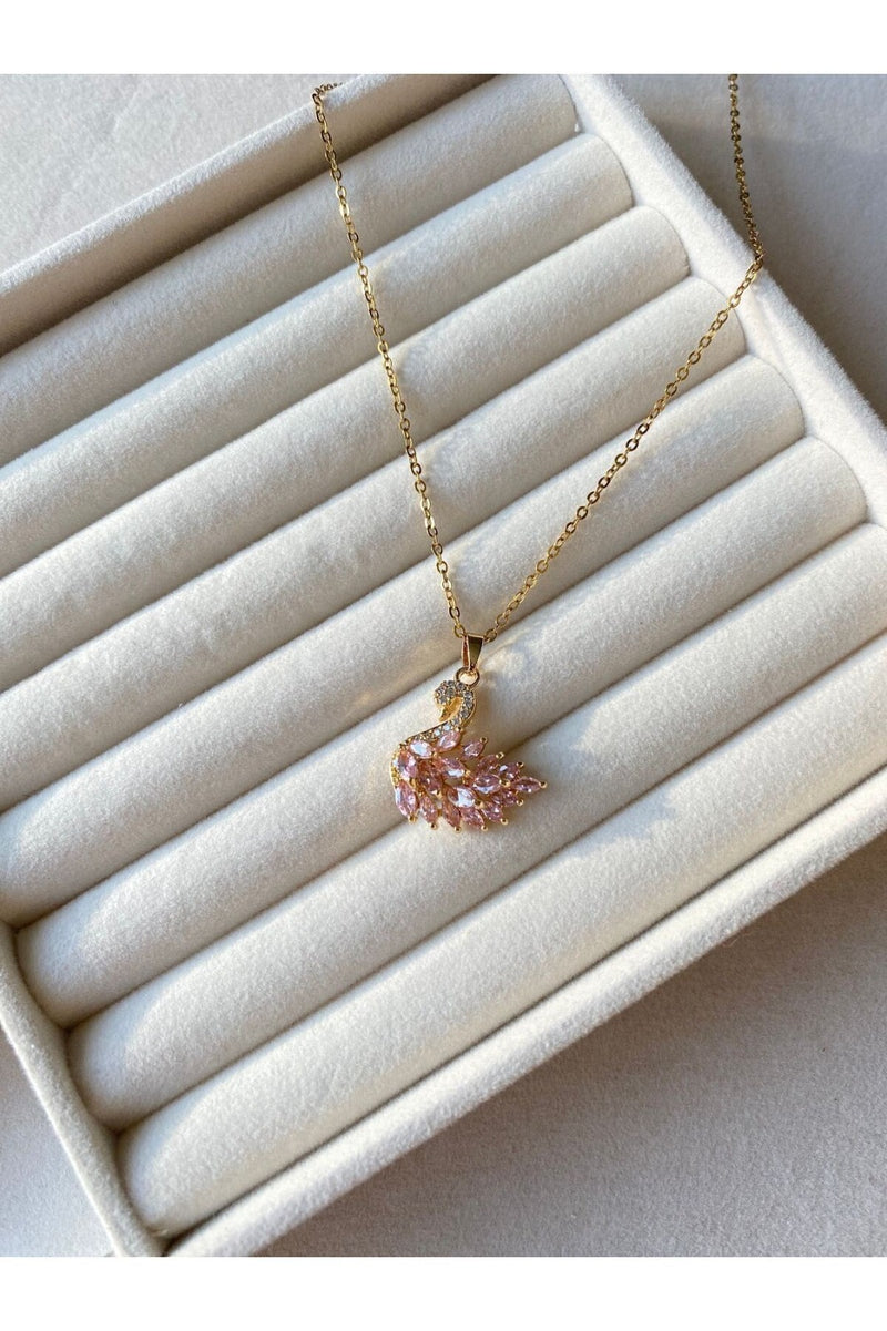Pembe Taşlı Kuğu Kadın Kolye
