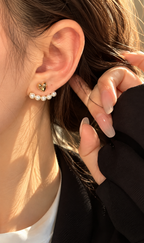 Kalp ve İnci Detaylı Kadın Küpe – Çelik Ear Jacket Kadın Küpe