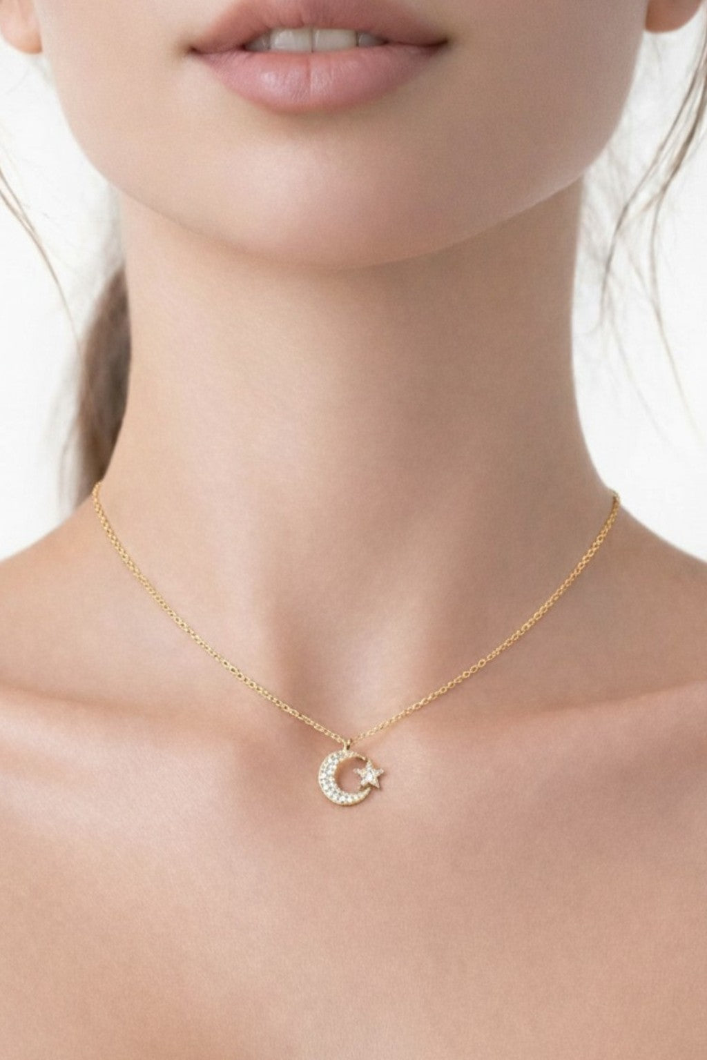 Ay Yıldızlı Taşlı Kolye | Kararmaz Çelik Kolye