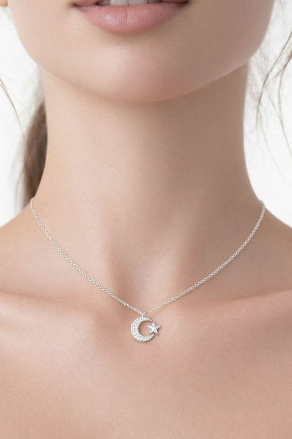 Ay Yıldızlı Taşlı Kolye | Kararmaz Çelik Kolye