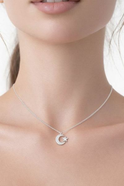 Ay Yıldızlı Taşlı Kolye | Kararmaz Çelik Kolye