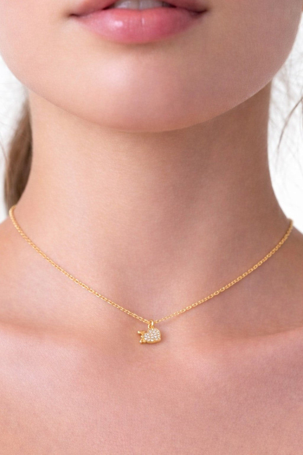 Fiyonklu Kalp Zirkon Taşlı Çelik Kolye