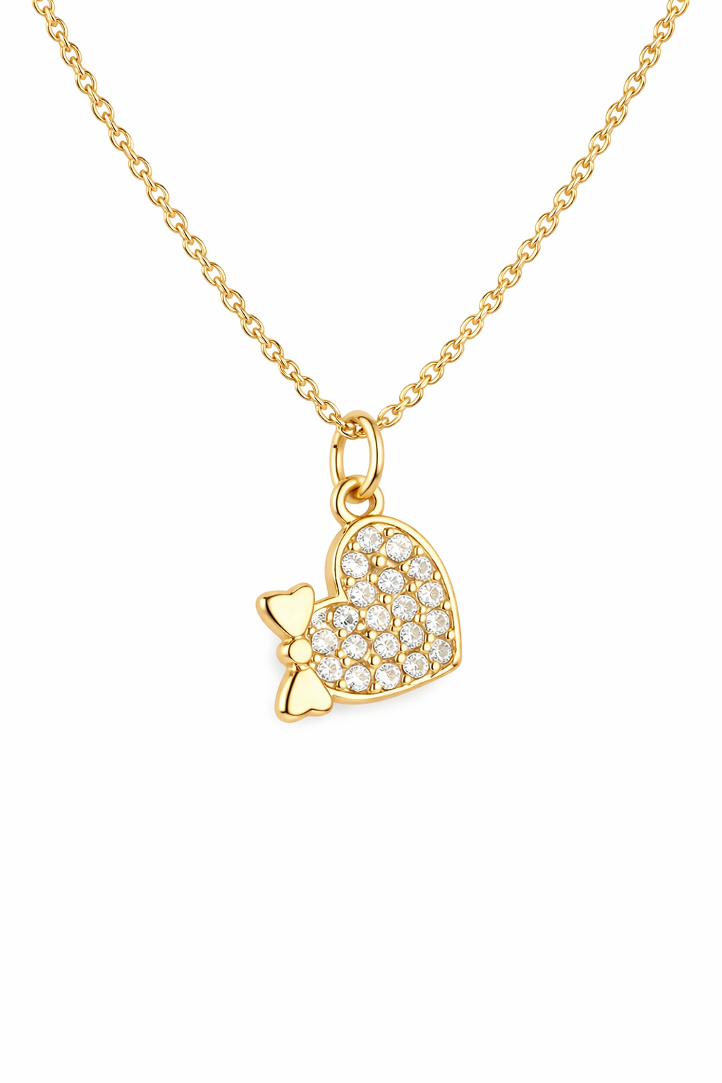 Fiyonklu Kalp Zirkon Taşlı Çelik Kolye