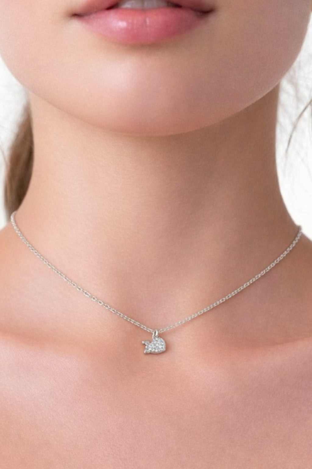 Fiyonklu Kalp Zirkon Taşlı Çelik Kolye