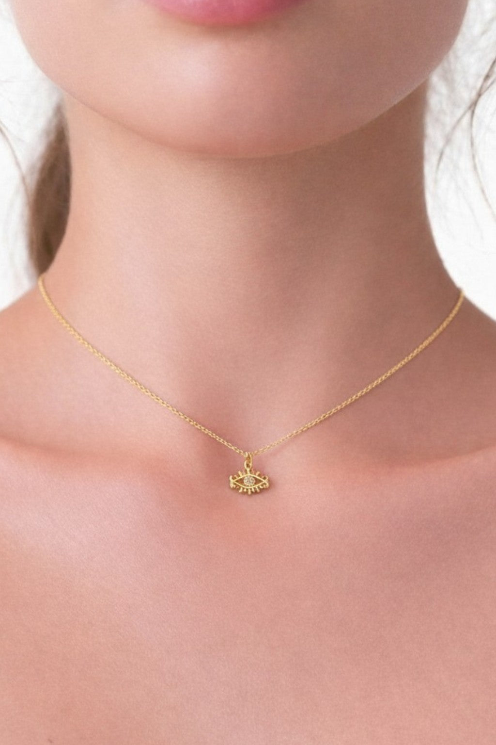 Göz Figürlü Zirkon Taşlı Çelik Kolye