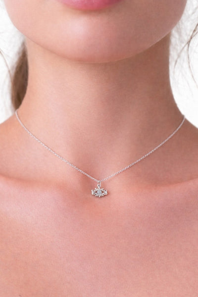 Göz Figürlü Zirkon Taşlı Çelik Kolye