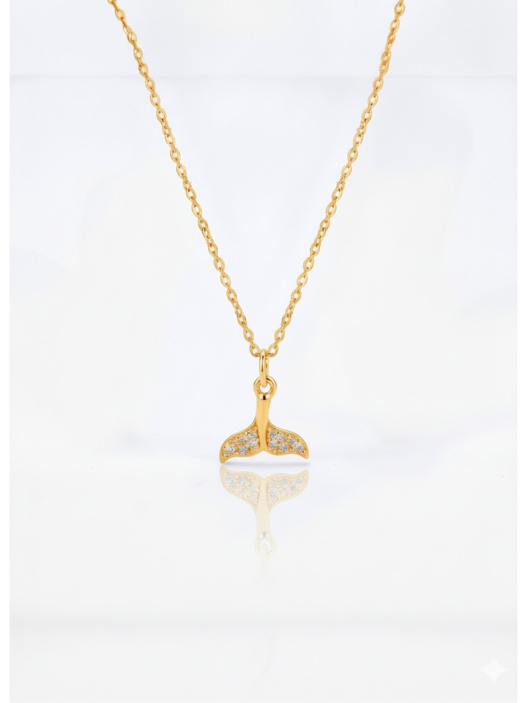 Deniz Kızı Kuyruğu Zirkon Taşlı Gold Çelik Kolye