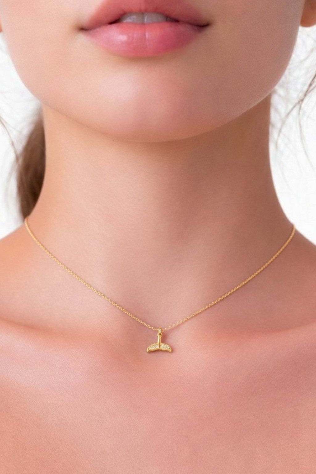 Deniz Kızı Kuyruğu Zirkon Taşlı Gold Çelik Kolye