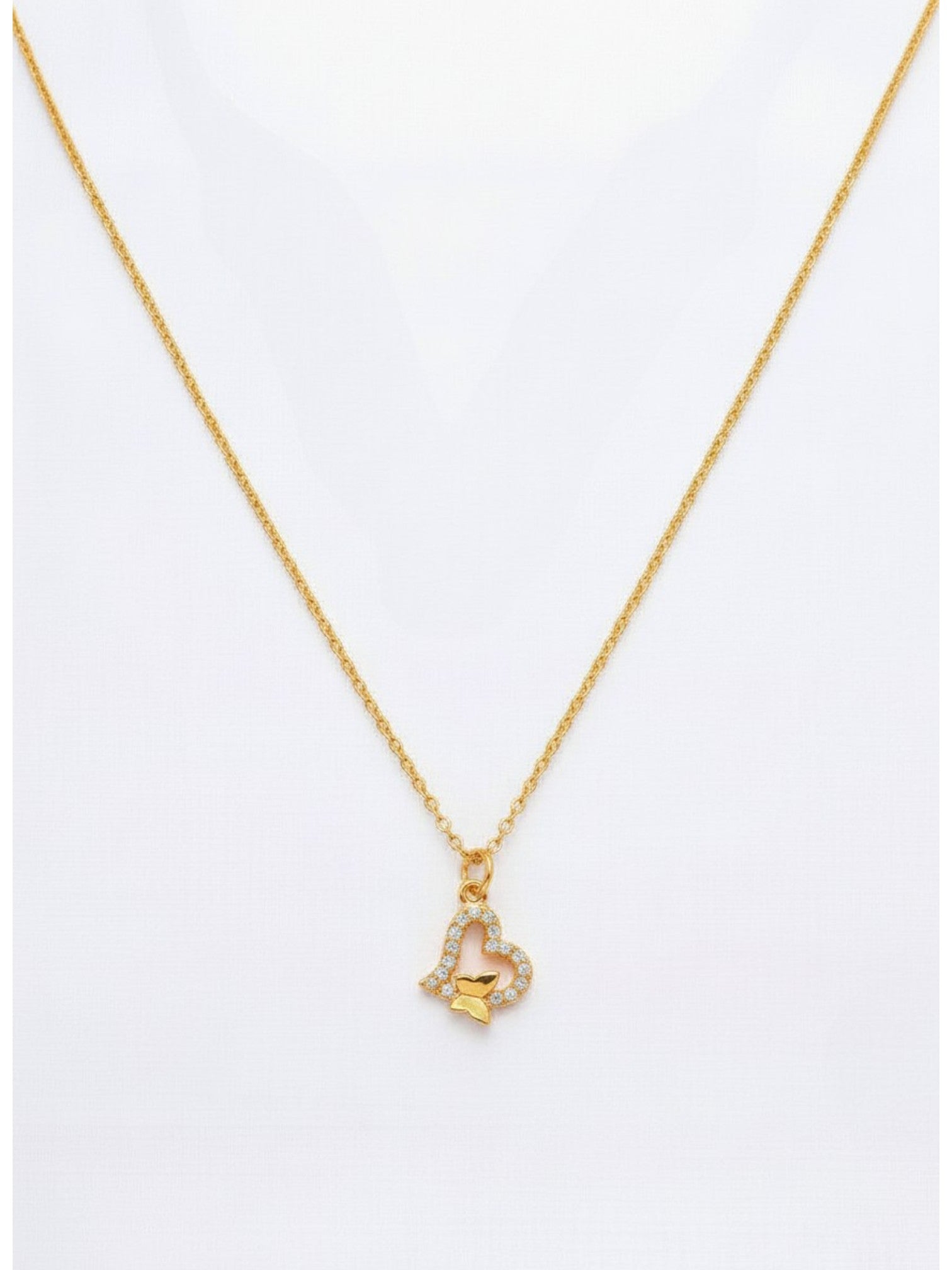 Kelebek Detaylı Minimal Kalp Kadın Kolye