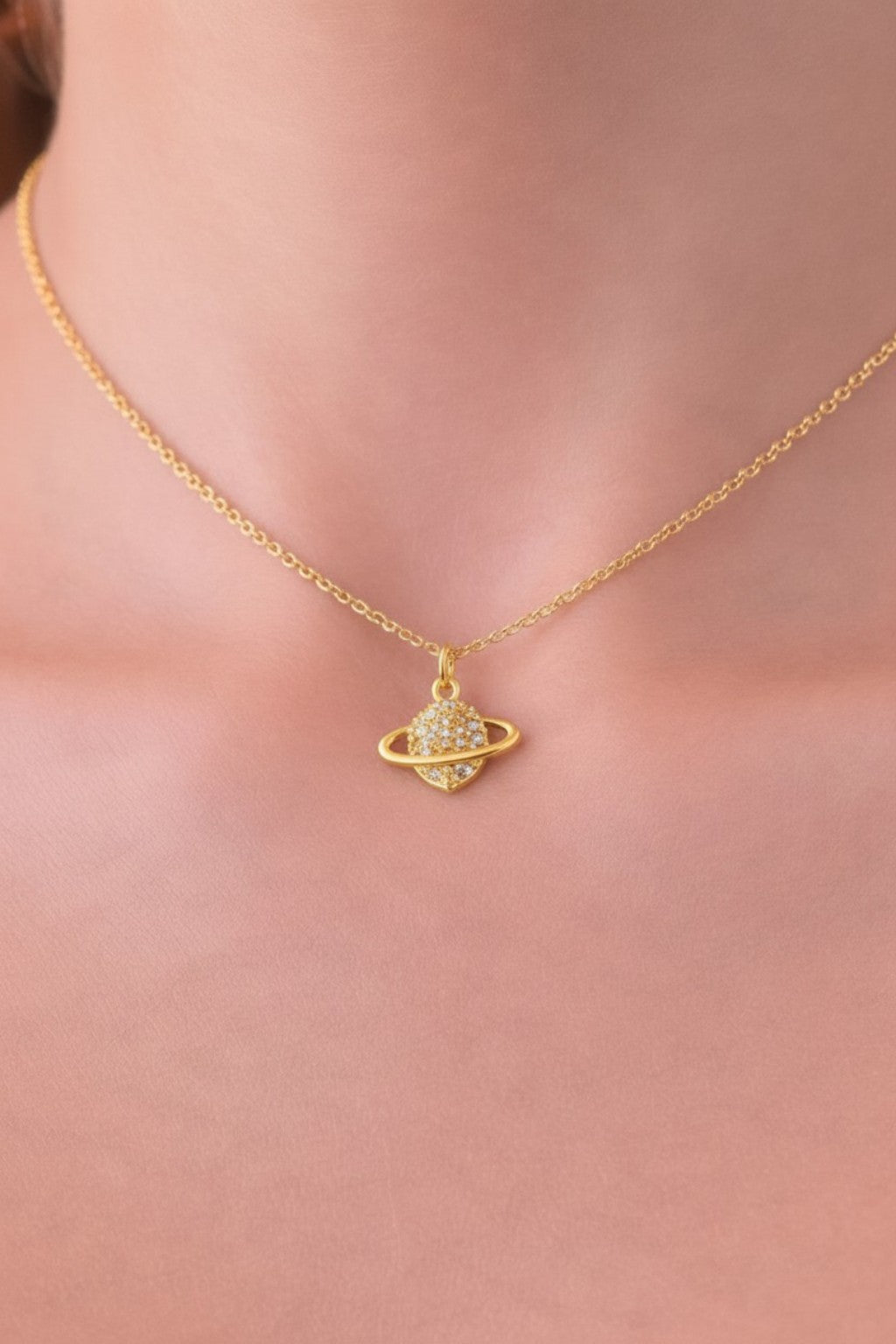 Gezegen Modeli Taşlı Minimal Kadın Kolye