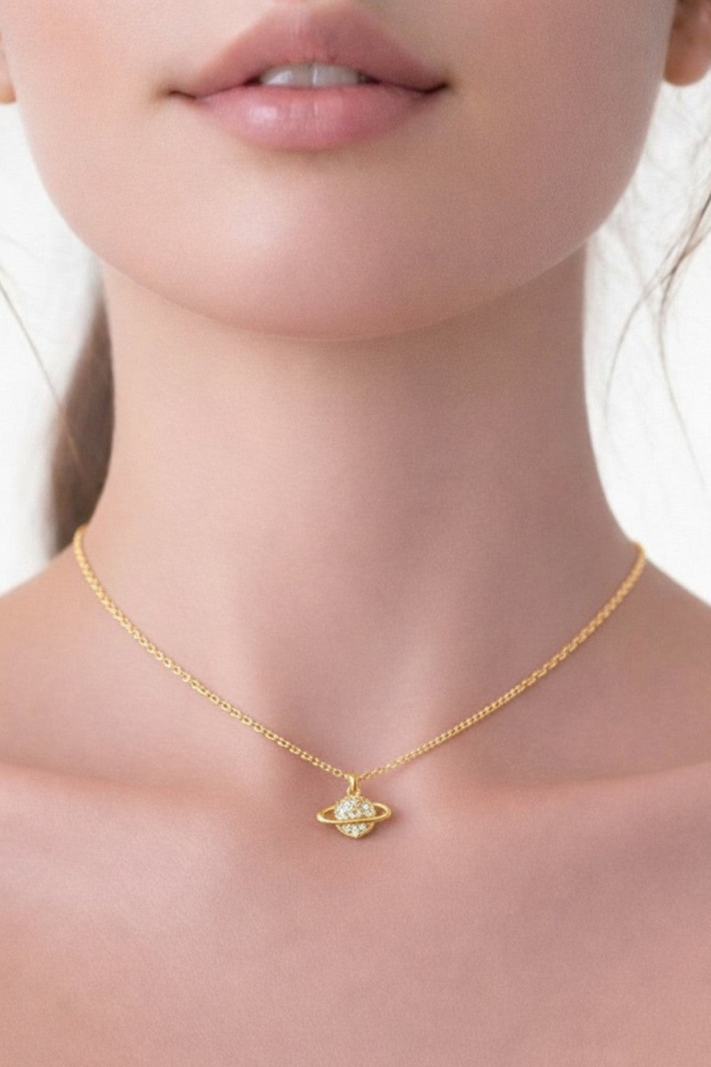 Gezegen Modeli Taşlı Minimal Kadın Kolye