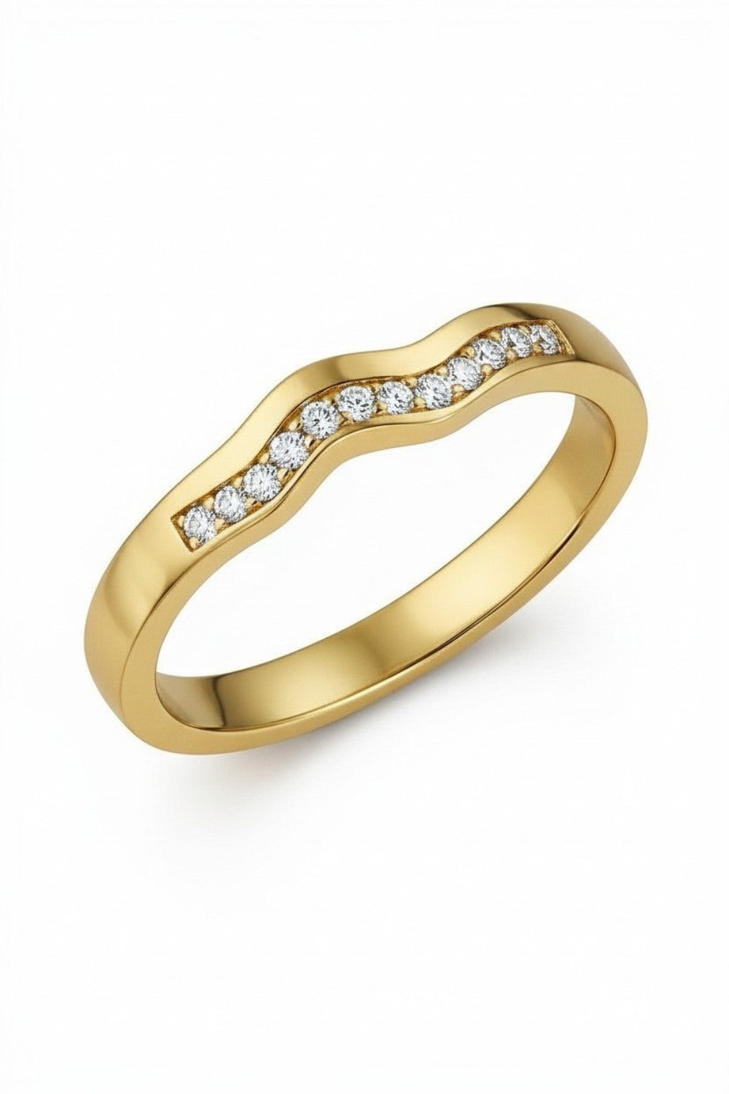 Dalga Formlu Zirkon Taşlı Çelik Yüzük – 18 Numara