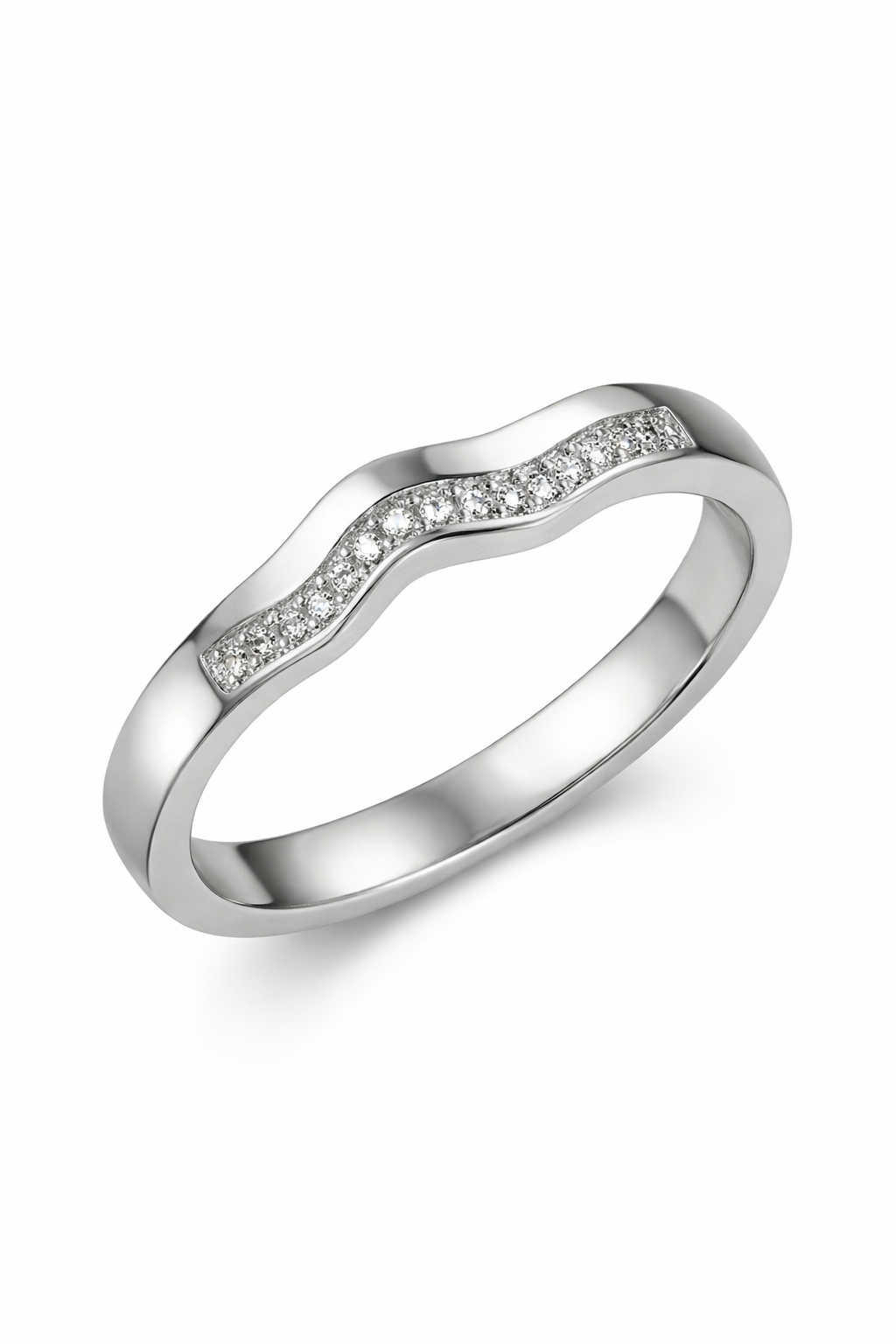 Dalga Formlu Zirkon Taşlı Çelik Yüzük – 18 Numara