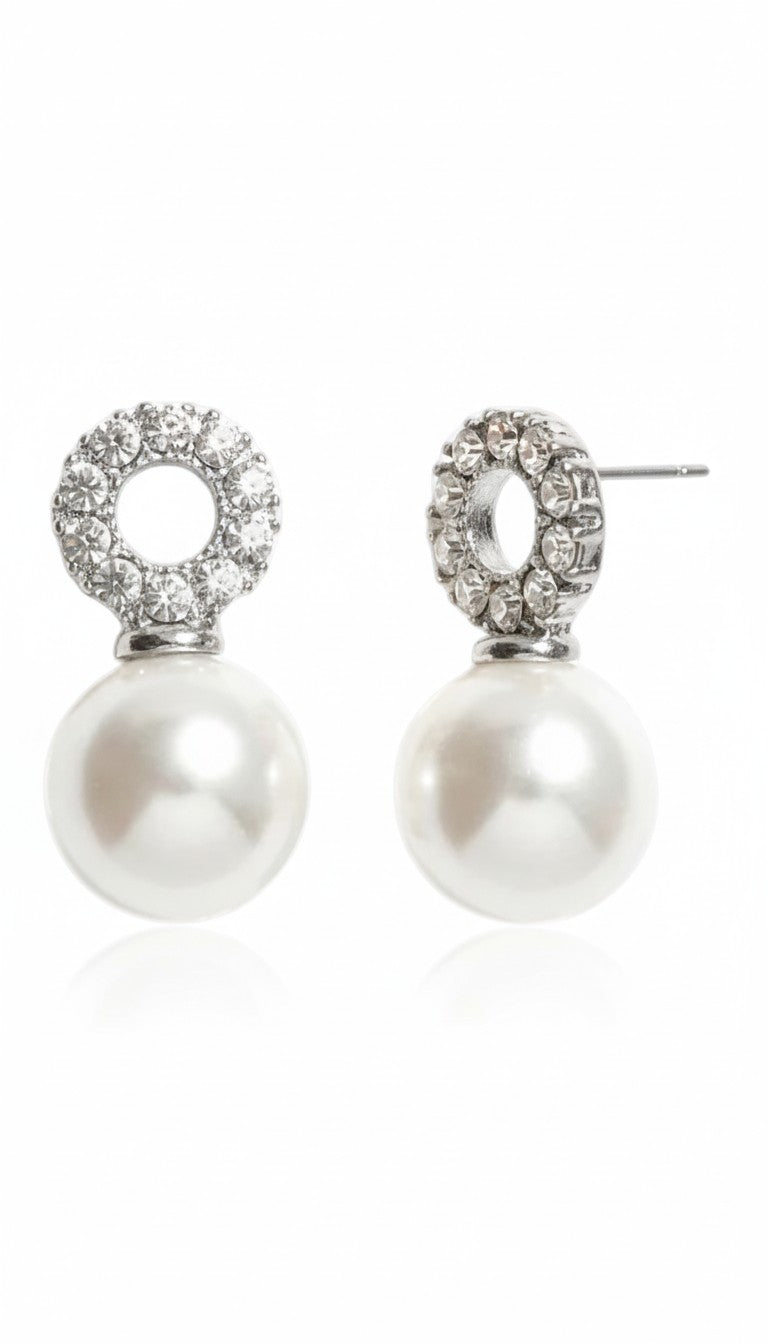 İnci Detaylı Zirkon Taşlı Kadın Çelik Küpe – Zarif Halka Model Sallantılı Küpe