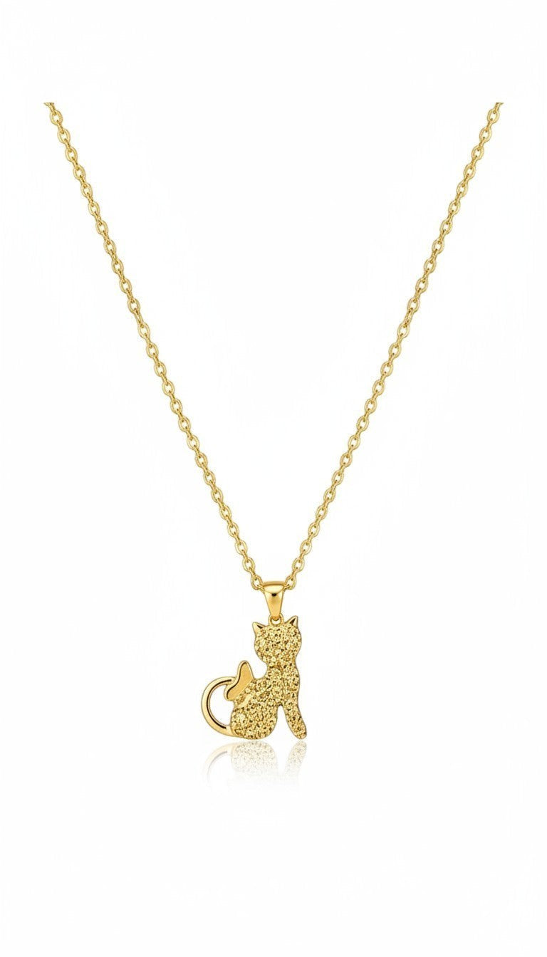 Kedi Figürlü Taşlı Kolye | Kararma Yapmaz Çelik Kolye