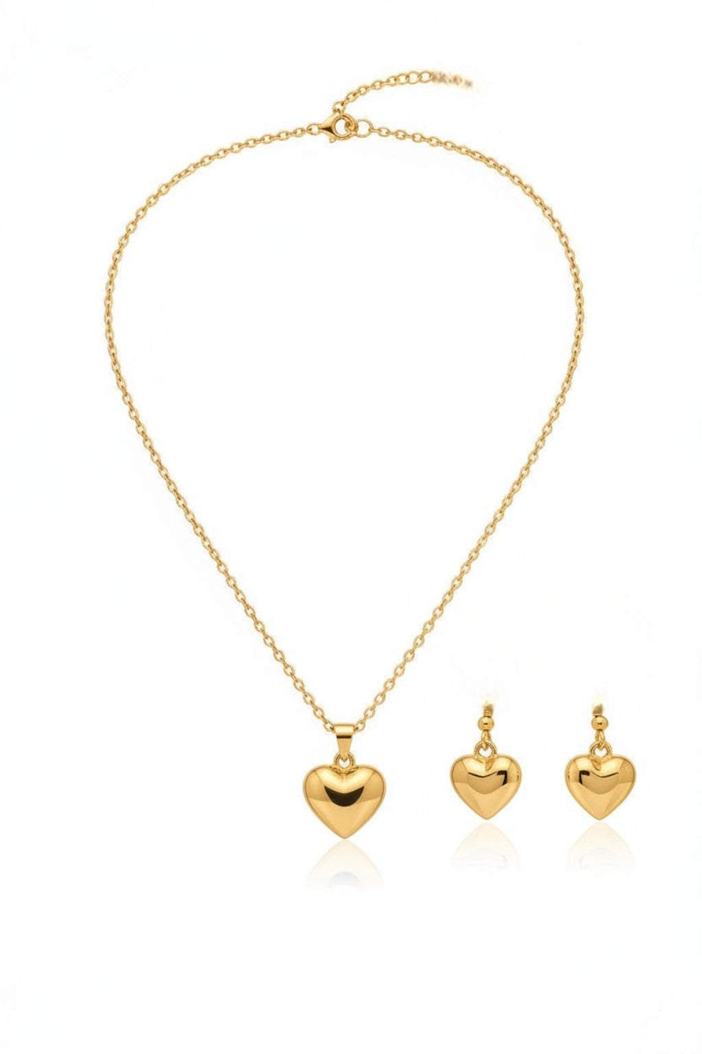 Kalp Figürlü Kolye ve Küpe Seti | Kararma Yapmaz Çelik Takı Seti