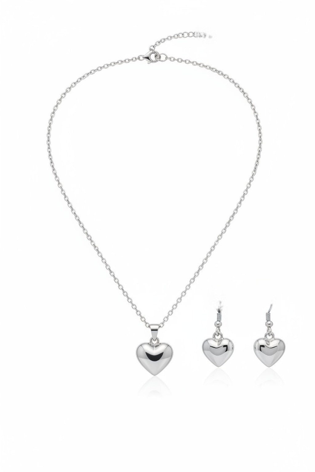 Kalp Figürlü Kolye ve Küpe Seti | Kararma Yapmaz Çelik Takı Seti