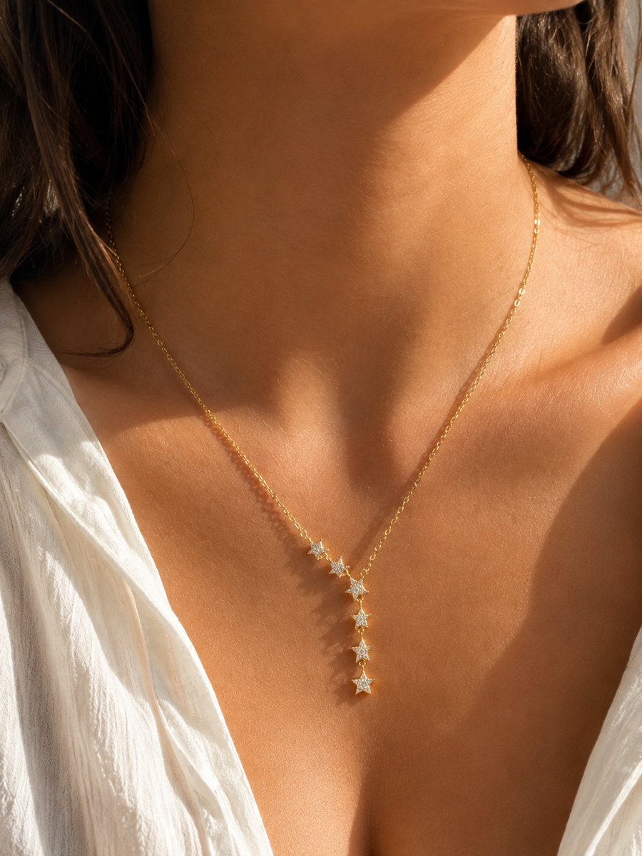 Yıldız Figürlü Zirkon Taşlı Y Kolye