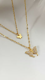 Çift Katlı Kelebekli Kadın Kolye