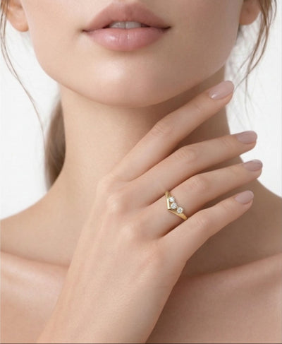 V Tasarım Taşlı Yüzük | Kararmaz Çelik Yüzük