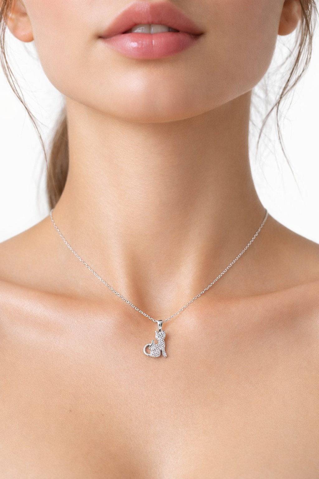 Kedi Figürlü Taşlı Kolye | Kararma Yapmaz Çelik Kolye